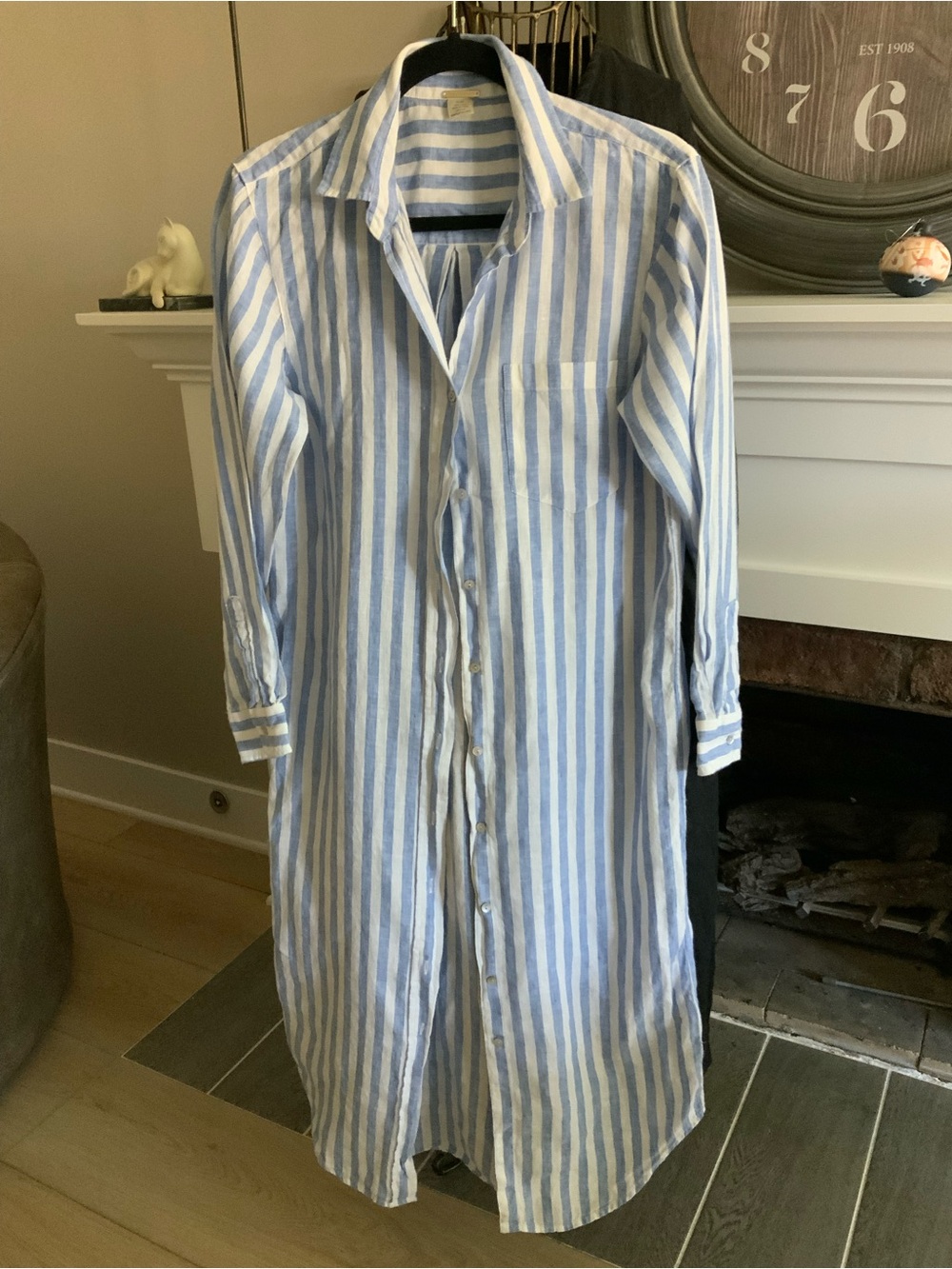 Magaschoni Blue and White Striped Linen Shirt Dress SZ SMALL
